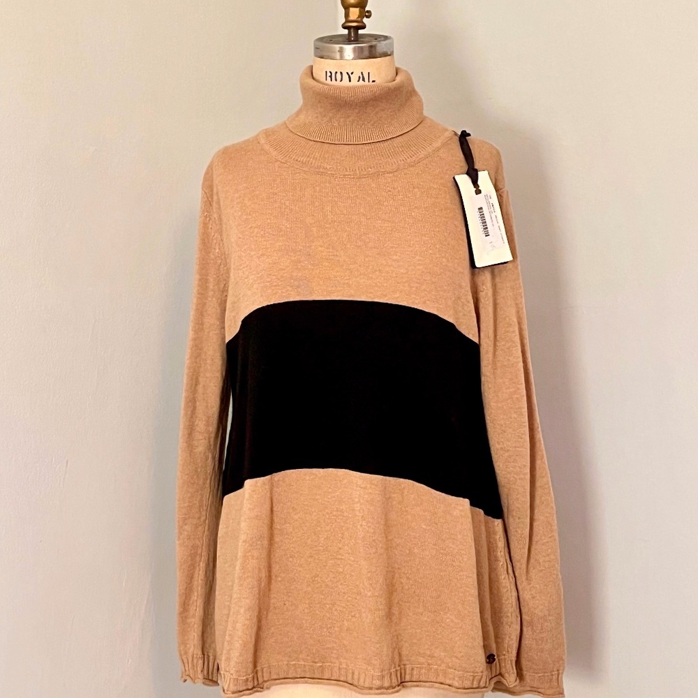 Tan and Black Turtleneck Sweater